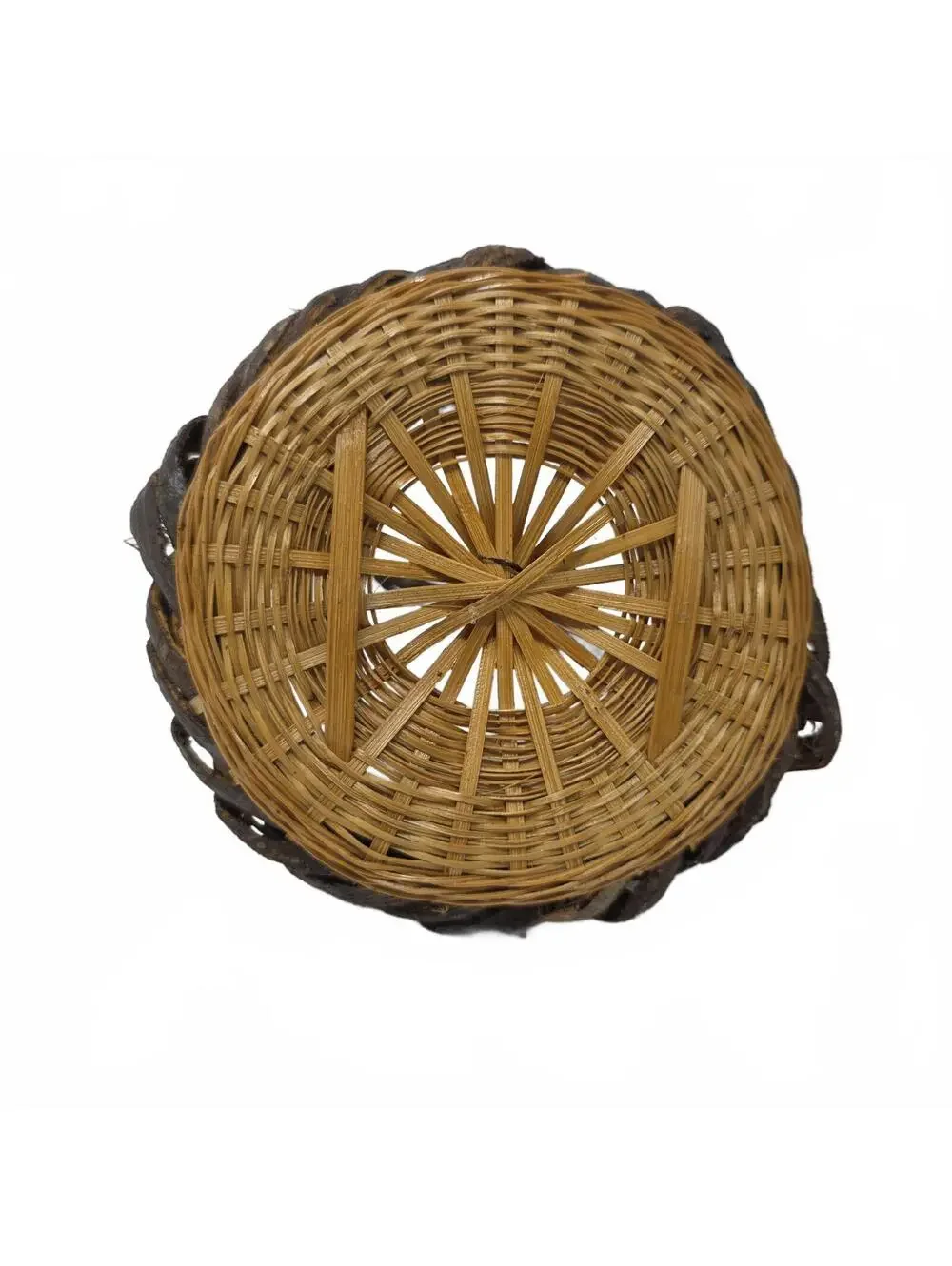 Vintage Handwoven Wood Wicker Basket Rustic Farmhouse Decor Small Handle